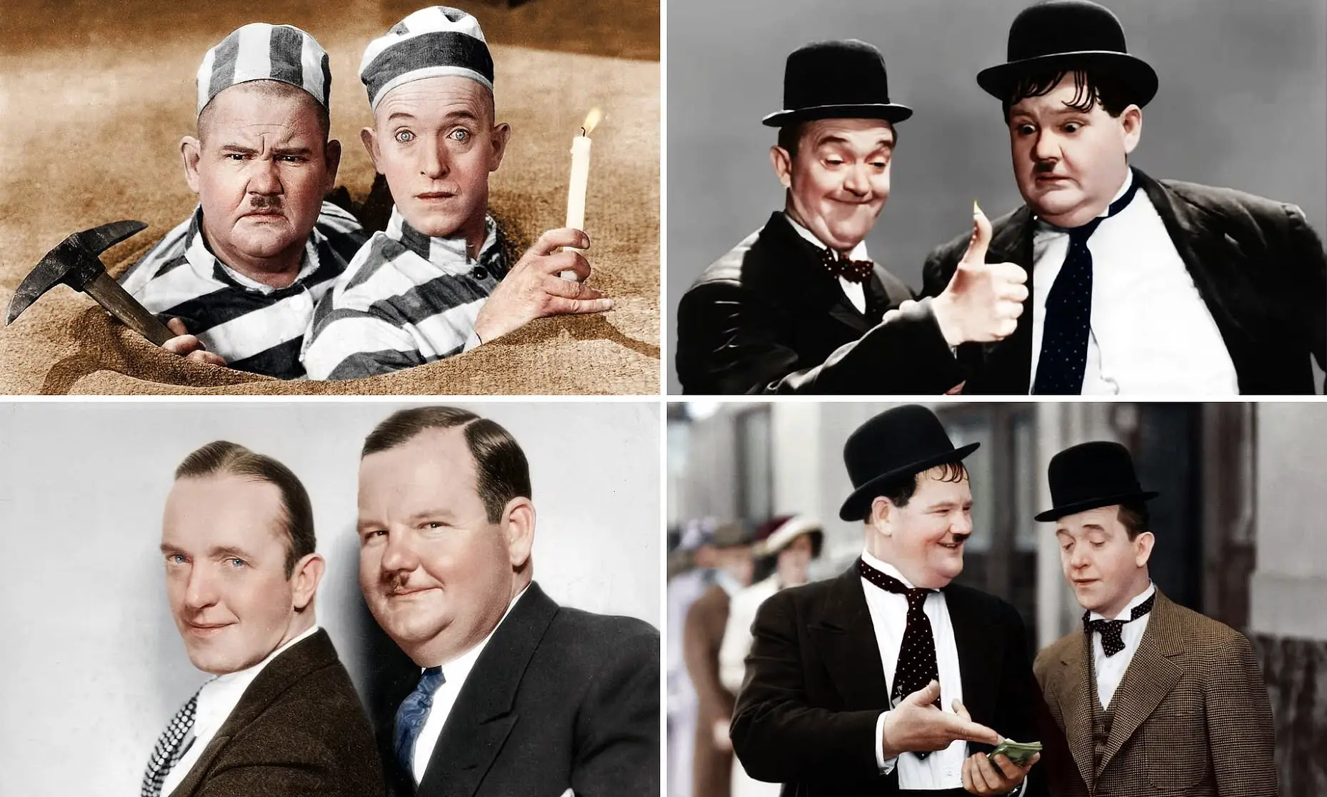 Photo of Stars of black and white film Laurel and Hardy are brought to life after images are them are colorized ahead of new biopic film