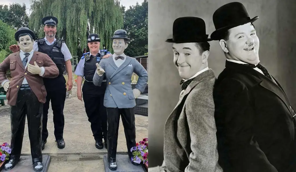 Photo of Pair of life-sized Laurel and Hardy statues recovered a year after being stolen